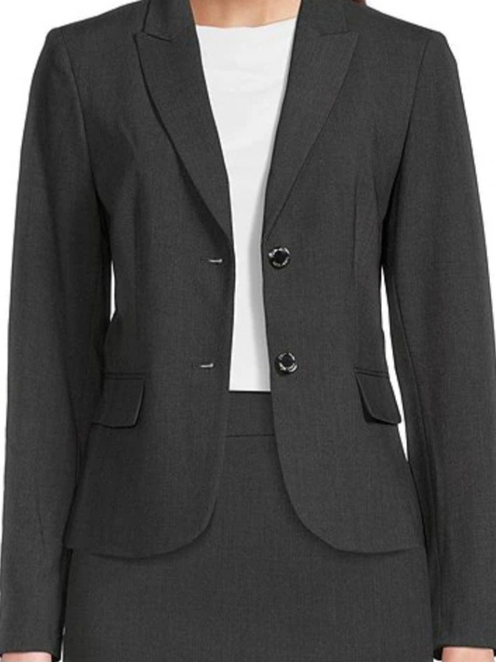 Calvin Klein Womens Heathered Two Button Blazer Jacket darkgray Petite Office